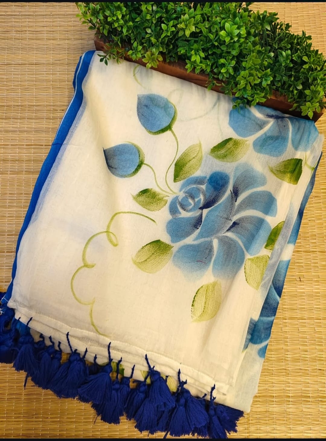 Hand painted Mul cotton saree