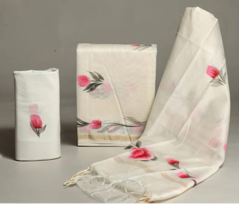 Designer Hand block print Chanderi Silk Suit Set