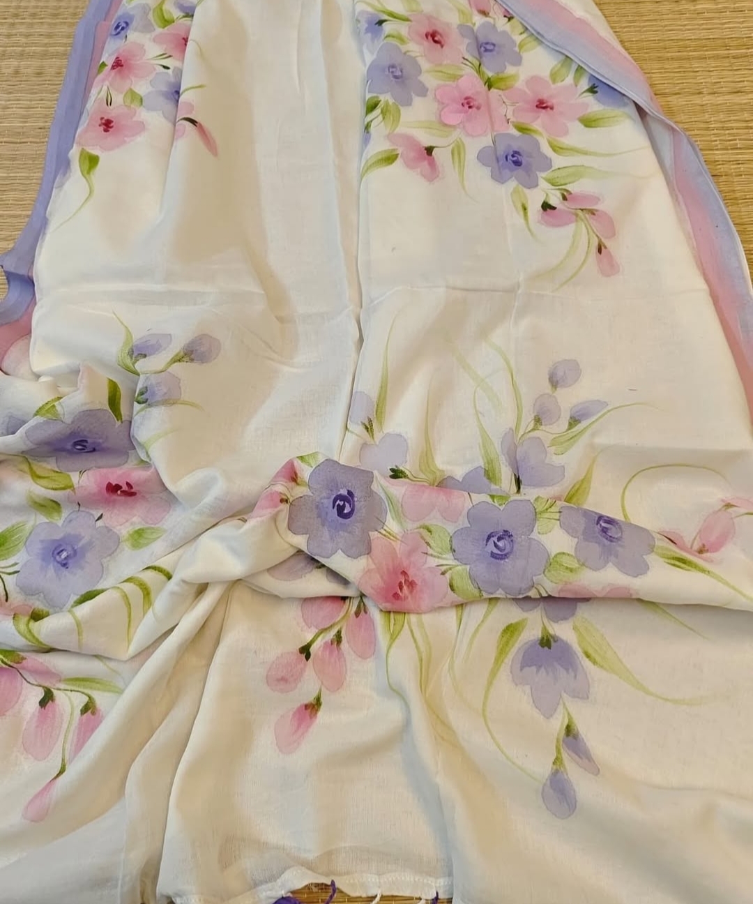 Hand Painted Mul cotton floral saree