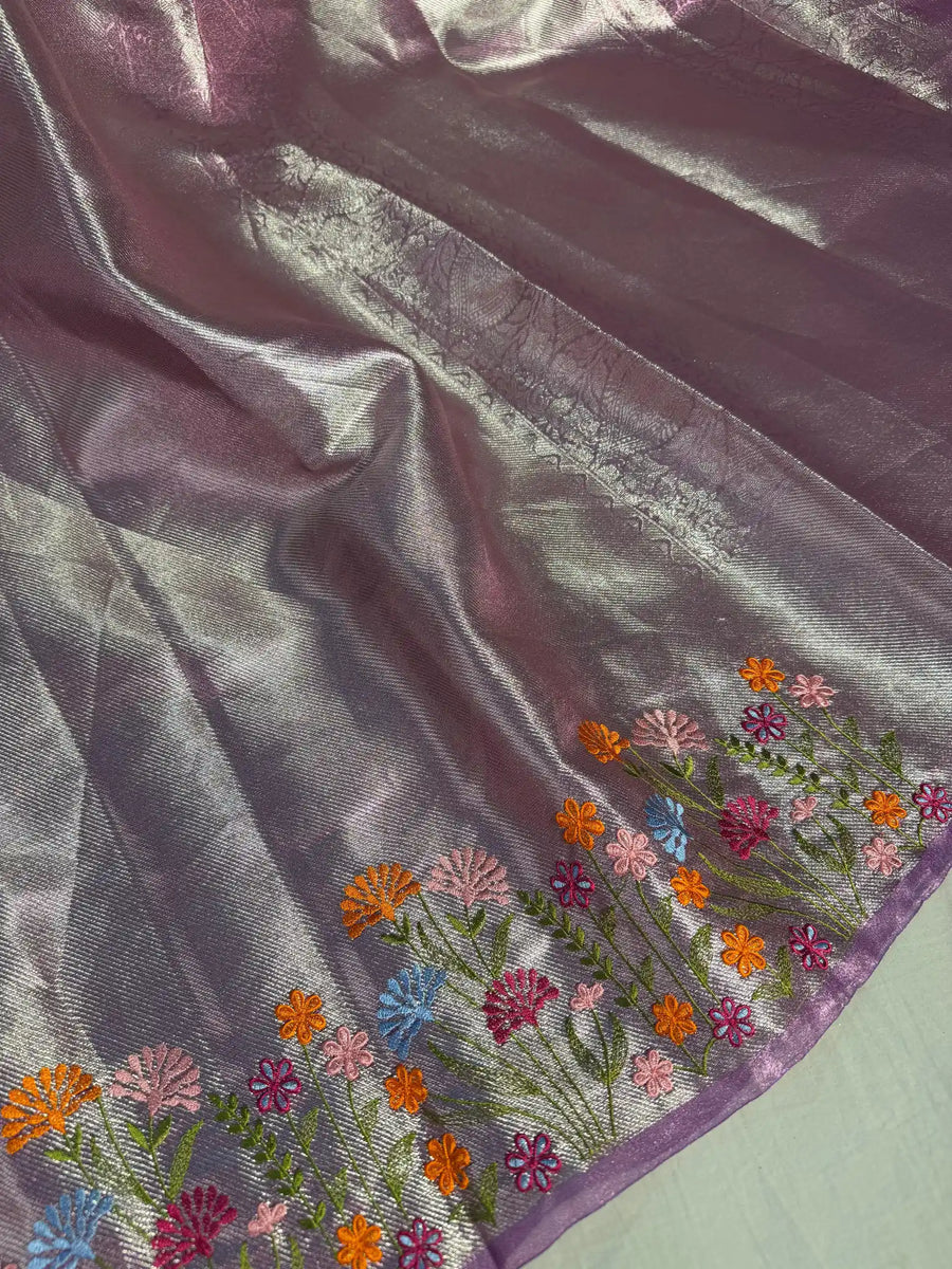 Hand embroidery Tissue silk saree