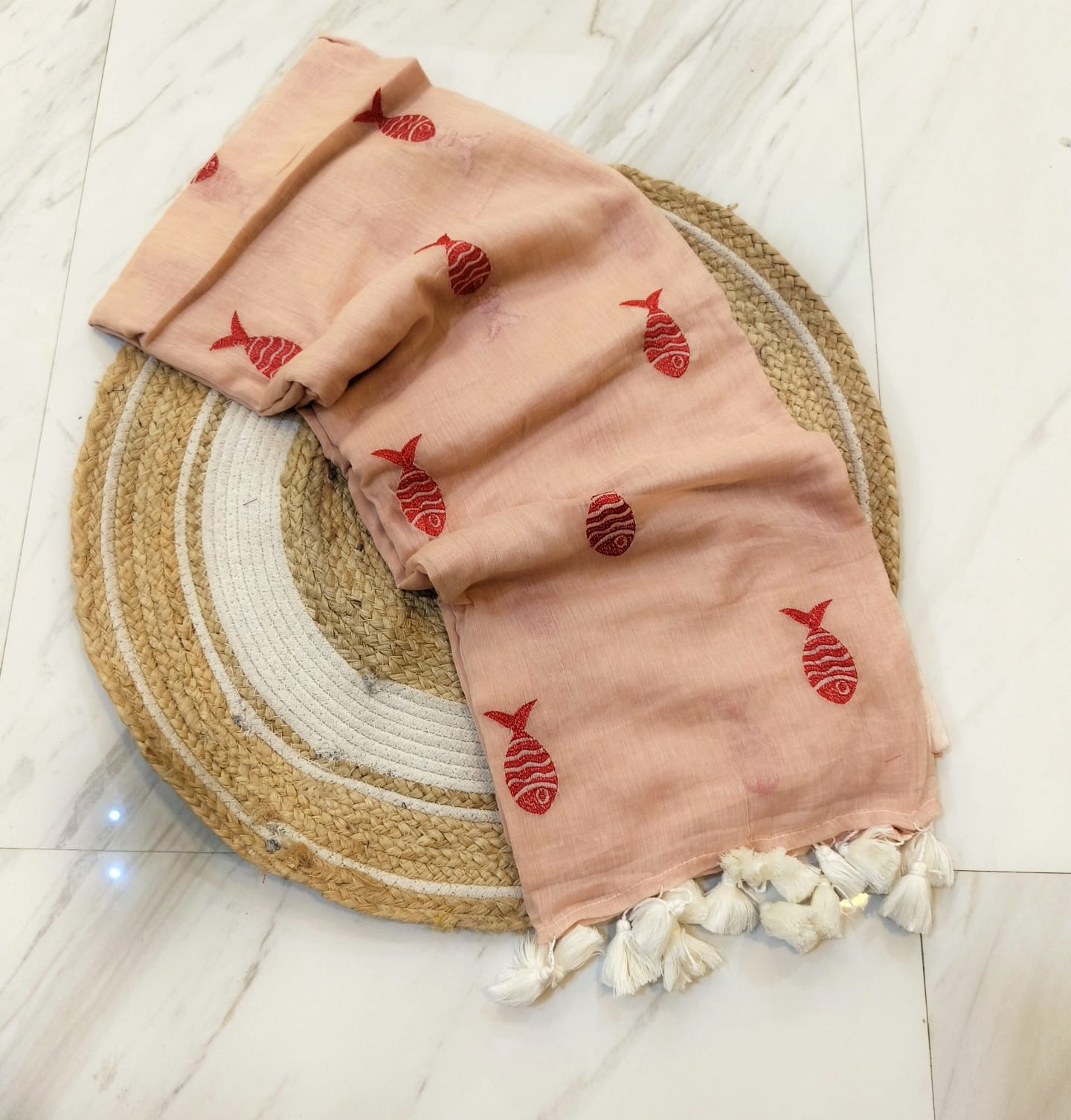 Cotton saree with fish embroidery