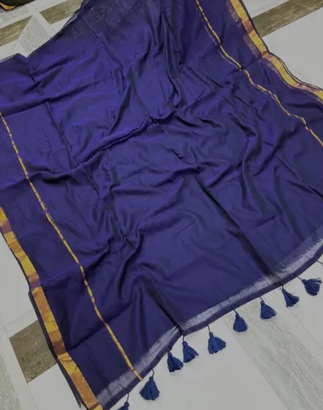 Violet mul cotton saree with zari border